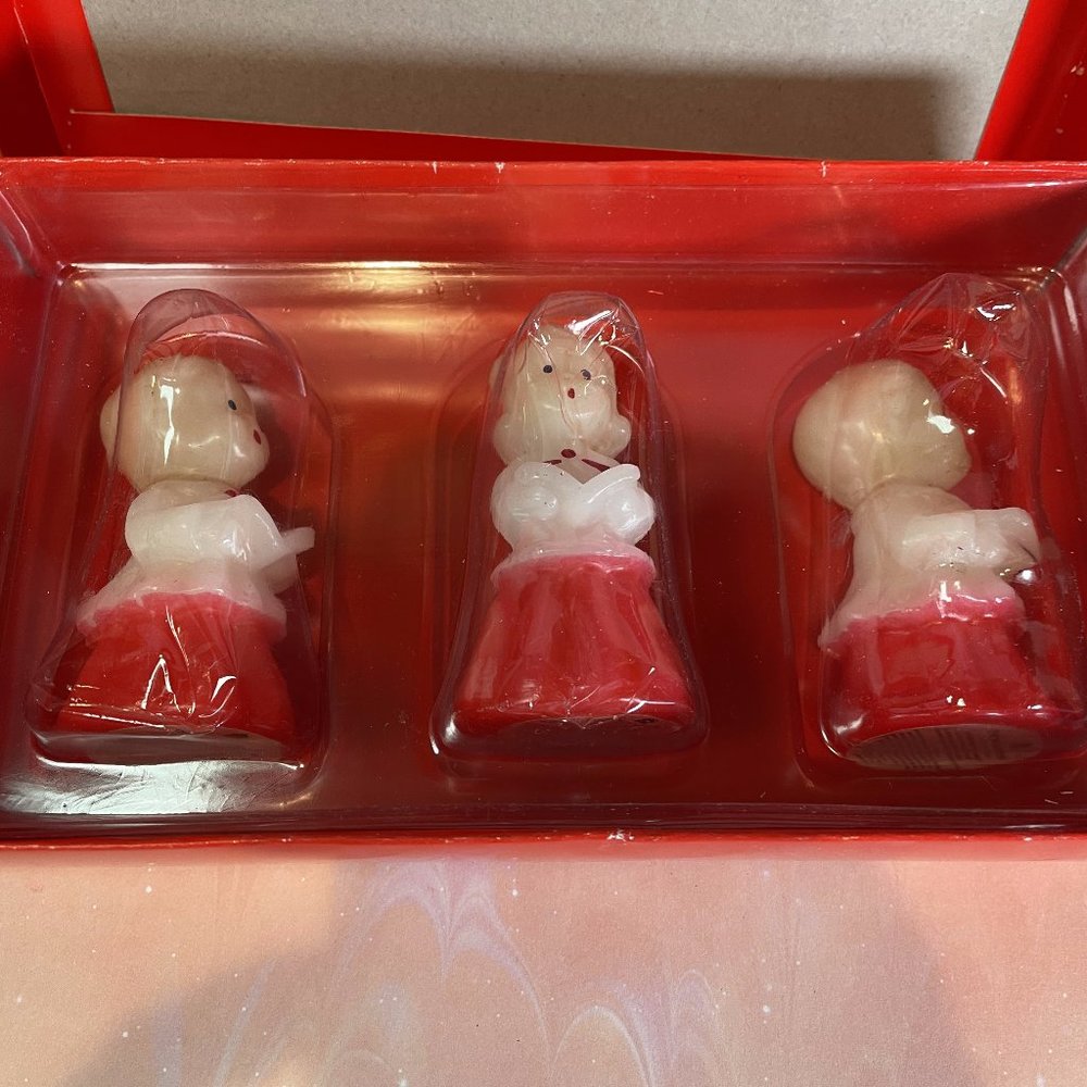 Vintage Vermont Country Store Santa Christmas Carolers Candles 3” Set of 3 NIB